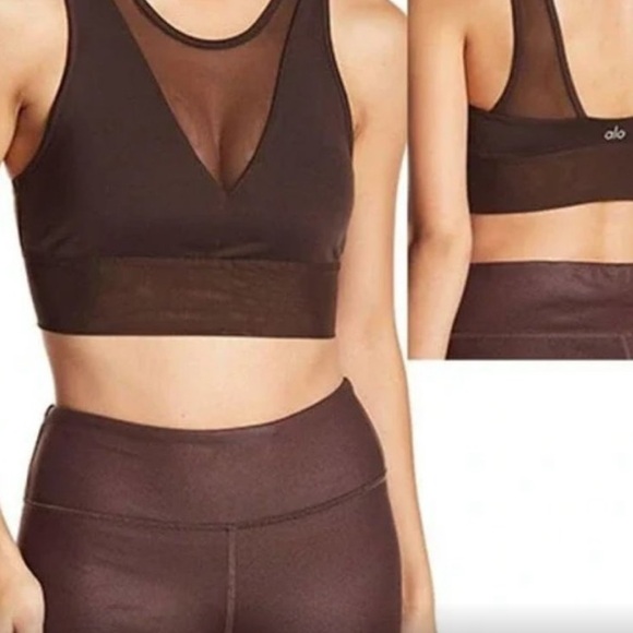 ALO Yoga Jubilee bra - cocoa Women's Brown Mesh Sports Bra - Picture 1 of 4